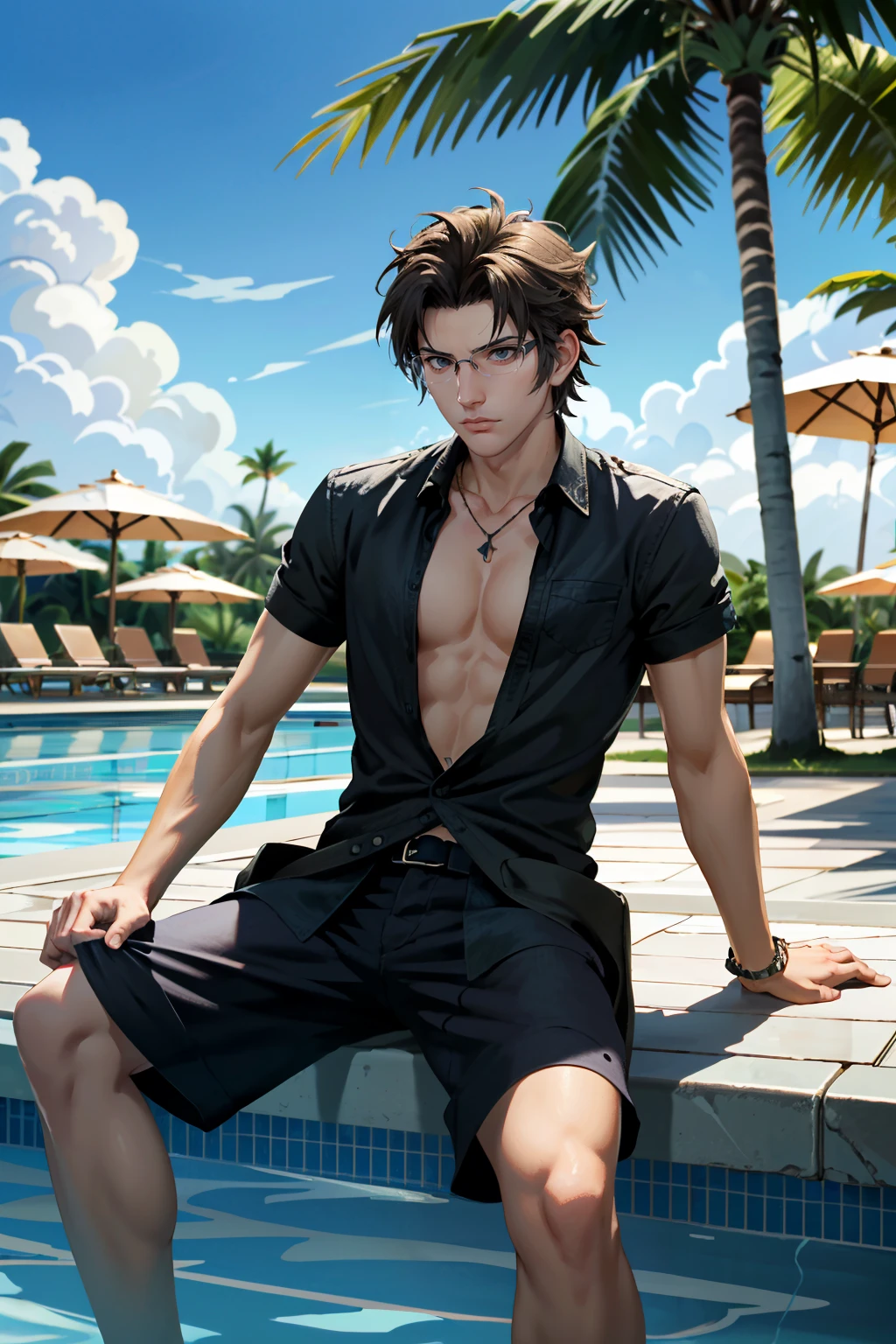 ((ultra detailed, masterpiece, absurdres))
<lora:FFIgnis:0.8>
FFIgnis, 1boy, glasses, lounging by a poolside, with palm trees swaying in the tropical breeze