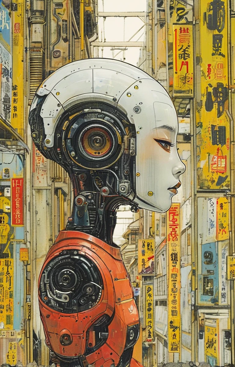 masterpiece,best quality,<lora:tbh204-sdxl:0.9>,illustration,style of Yuko Shimizu portrait of Housework robots