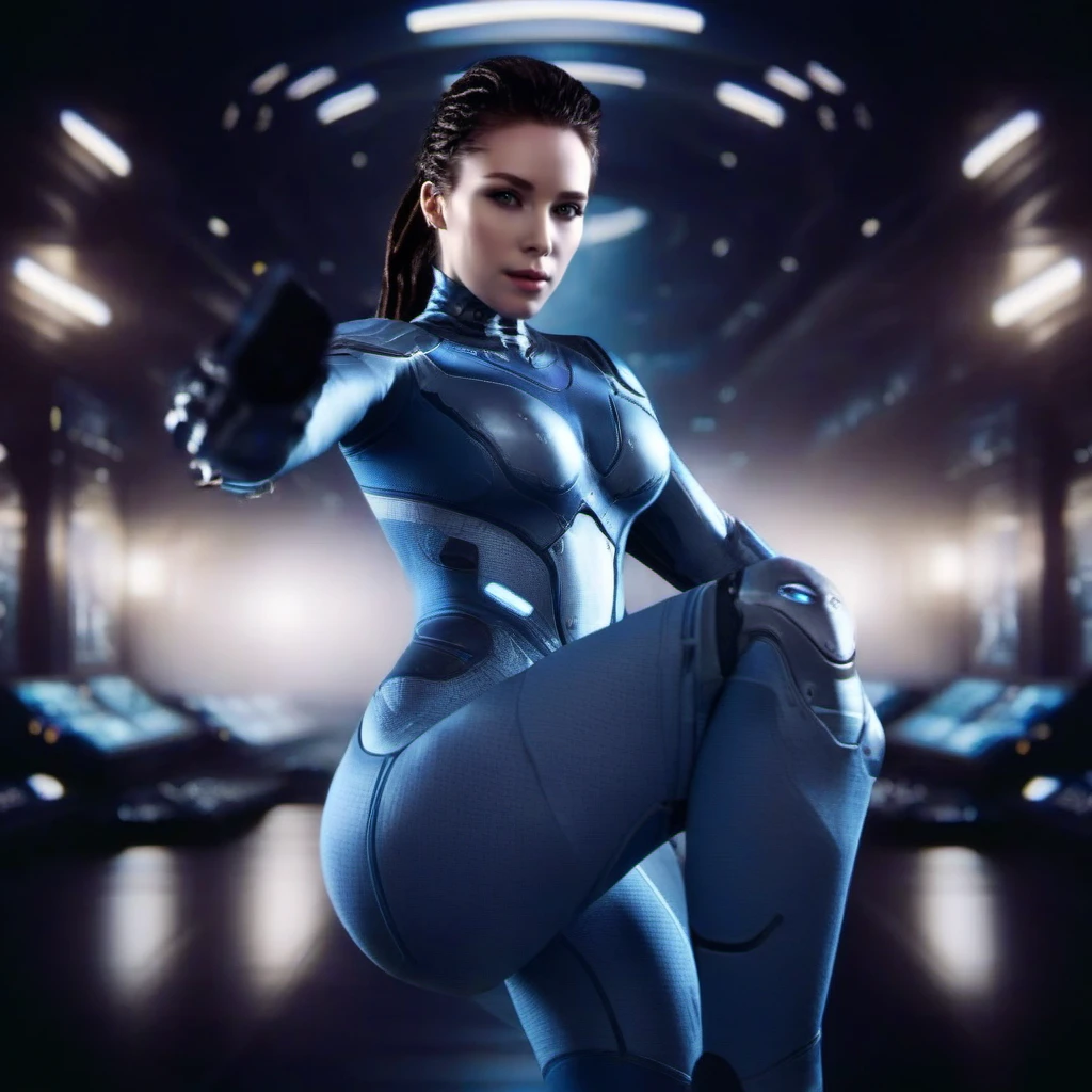 cinematic photo  woman in an armored bodysuit, spaceship background <lora:SarahKerrigan1024:0.9> . 35mm photograph, film, bokeh, professional, 4k, highly detailed