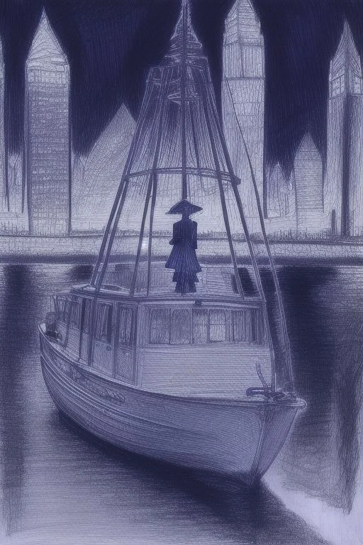 (((a complex and masterpiece photo))) on the (boat on the River, beautiful girl), lots of small details, depth of drawing, thoughtful, sophisticated background,  three-dimensional image
,((((( background made with a blue pen))))), no pen