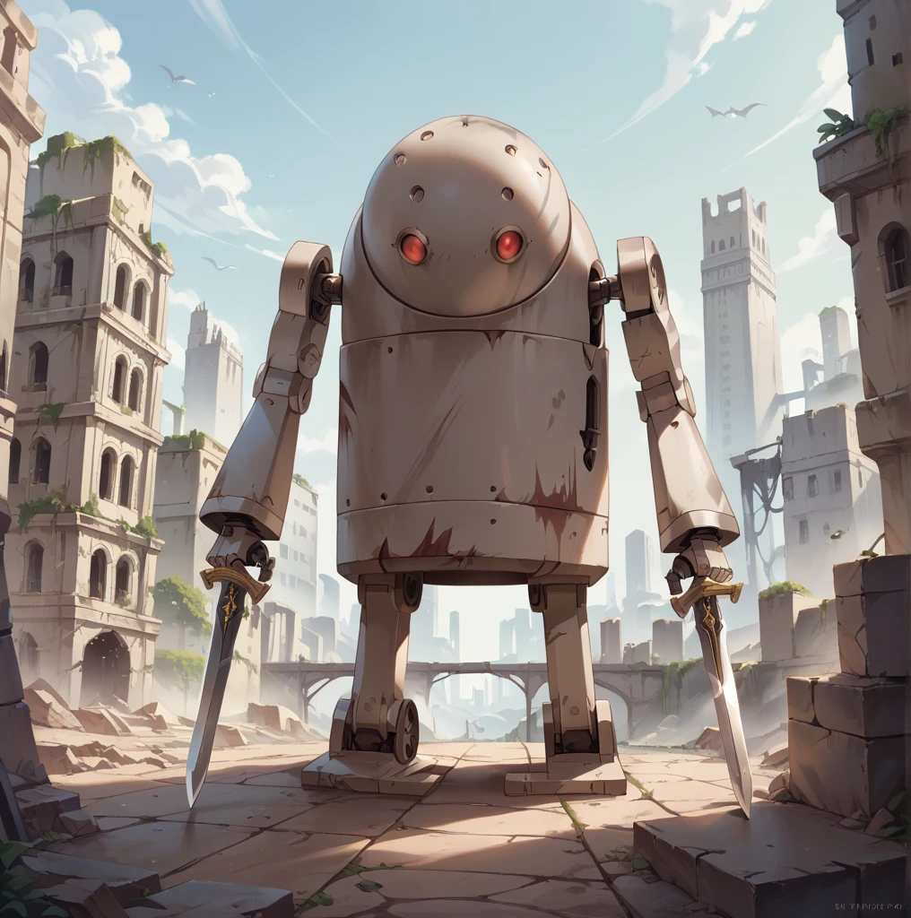 score_9, score_8_up, score_7_up, best quality, masterpiece, source_anime, rating_safe , zPDXL2, BREAK, building, city of ruins
<lora:machine_lifeform:1>, machine_lifeform, machine, robot, holding weapon, red eyes, holdingsword