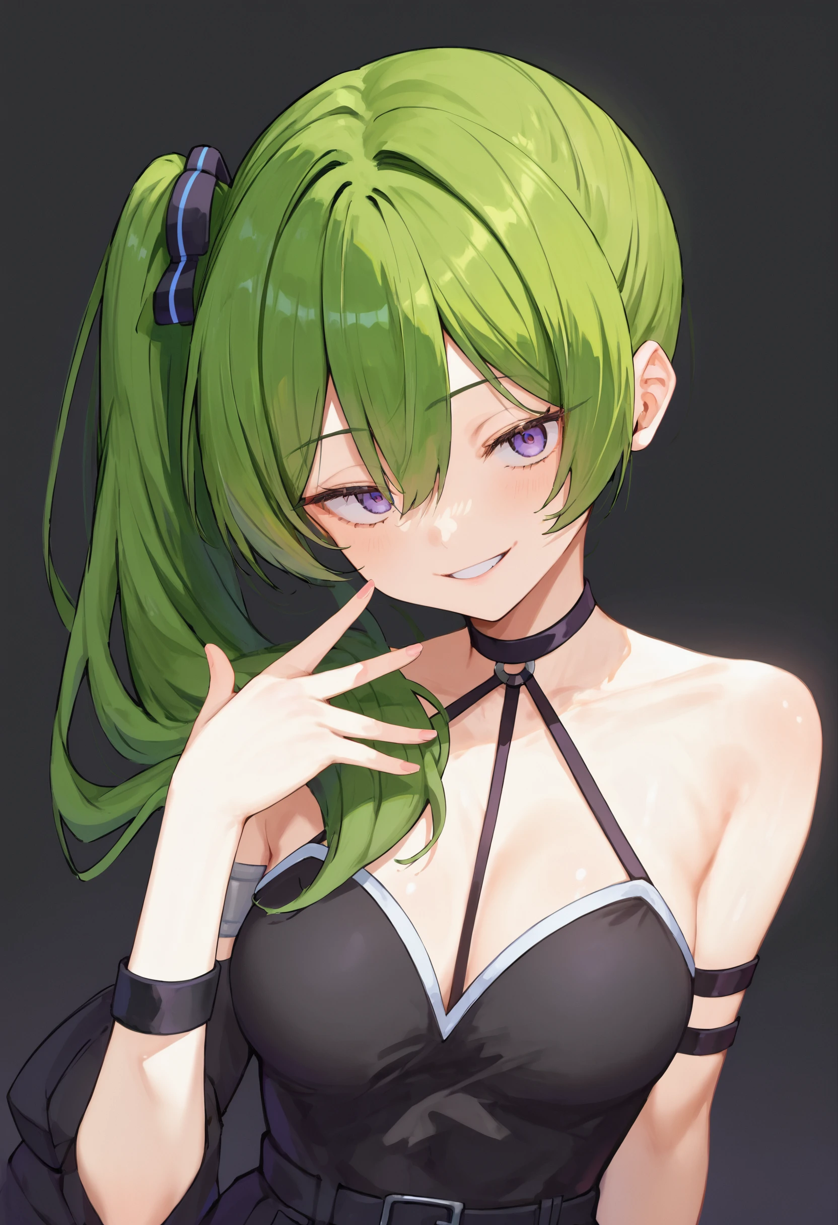 score_9_up score_8_up score_7_up, source_anime, 1girl, side ponytail long hair, smile, simple background
<lora:sidetail_miku_noodle_stopper_2:1>
BREAK
lebupnxl, ubel \(sousou no frieren\), green hair, side ponytail, black dress, black choker, arm strap
<lora:others_sousou_no_frieren_ubel:1>