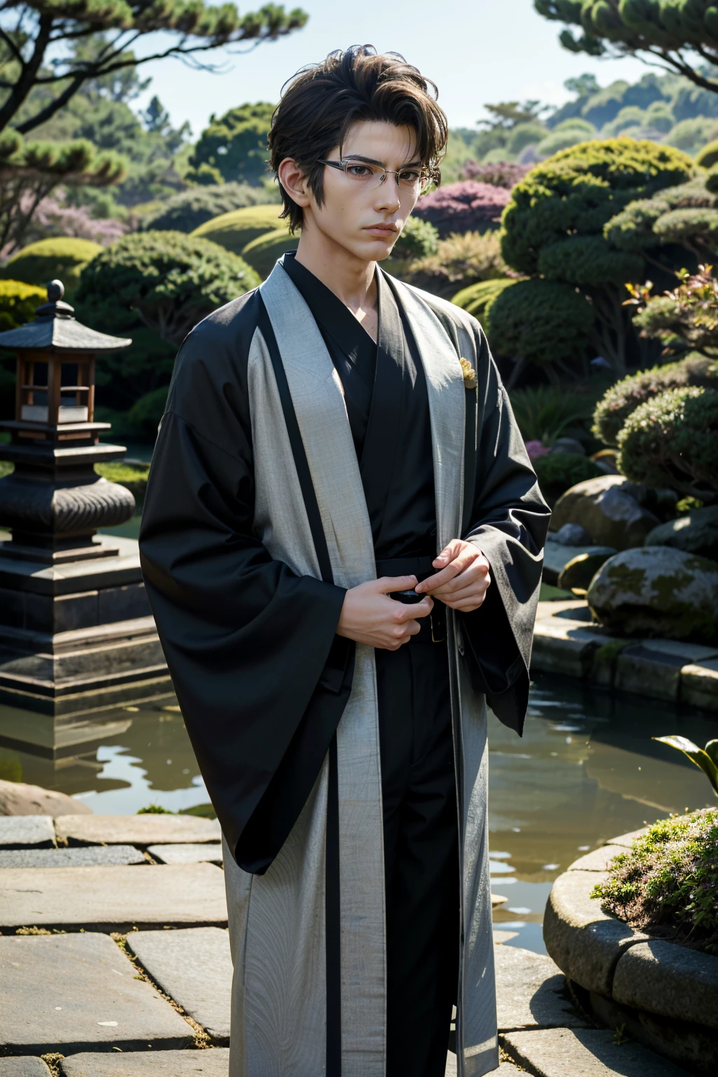 ((ultra detailed, masterpiece, absurdres))
 <lora:FFIgnis:0.8>
FFIgnis, 1boy, glasses, dressed in a kimono, standing gracefully in a serene Japanese garden