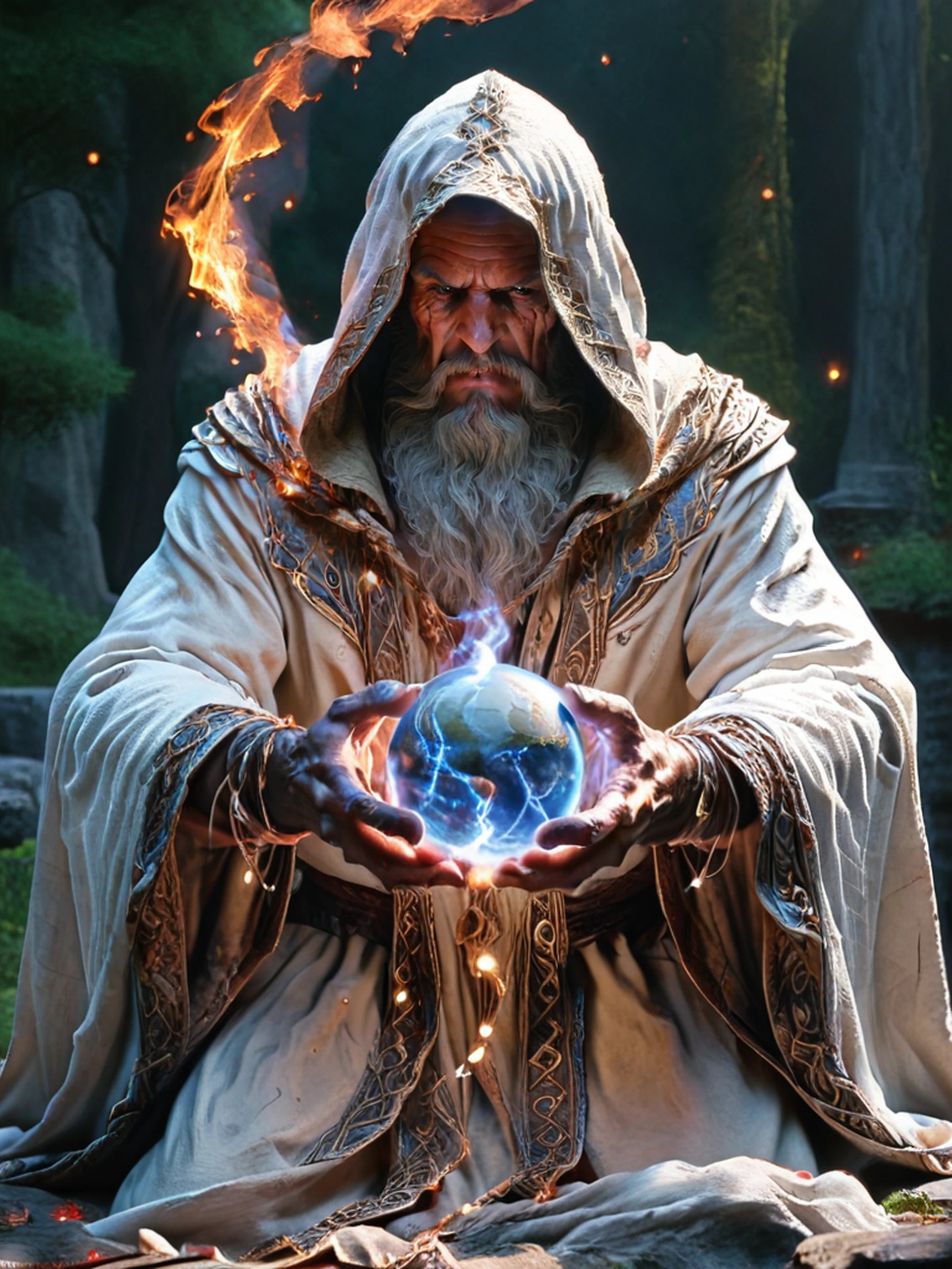 score_9, score_8_up,score_7_up, score_6_up, score_5_up, score_4_up, sihirbaz, a man in a robe holding a ball of fire, old male archmage, fantasy render, the elder scrolls, ability image, necromancy, from witcher (2021), creating the false christian god, half-elf time wizard, magma, orb, orb of agamento, dark wizard, beautiful sorceress female<lora:TRSerkan-Sihirbaz-Pony:0.6>