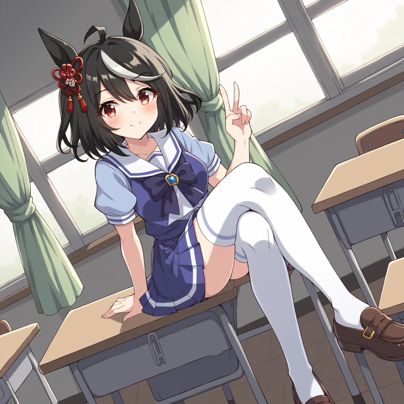 Raccoon Personification Sailor suit Tsundere Standing posture classroom Moe