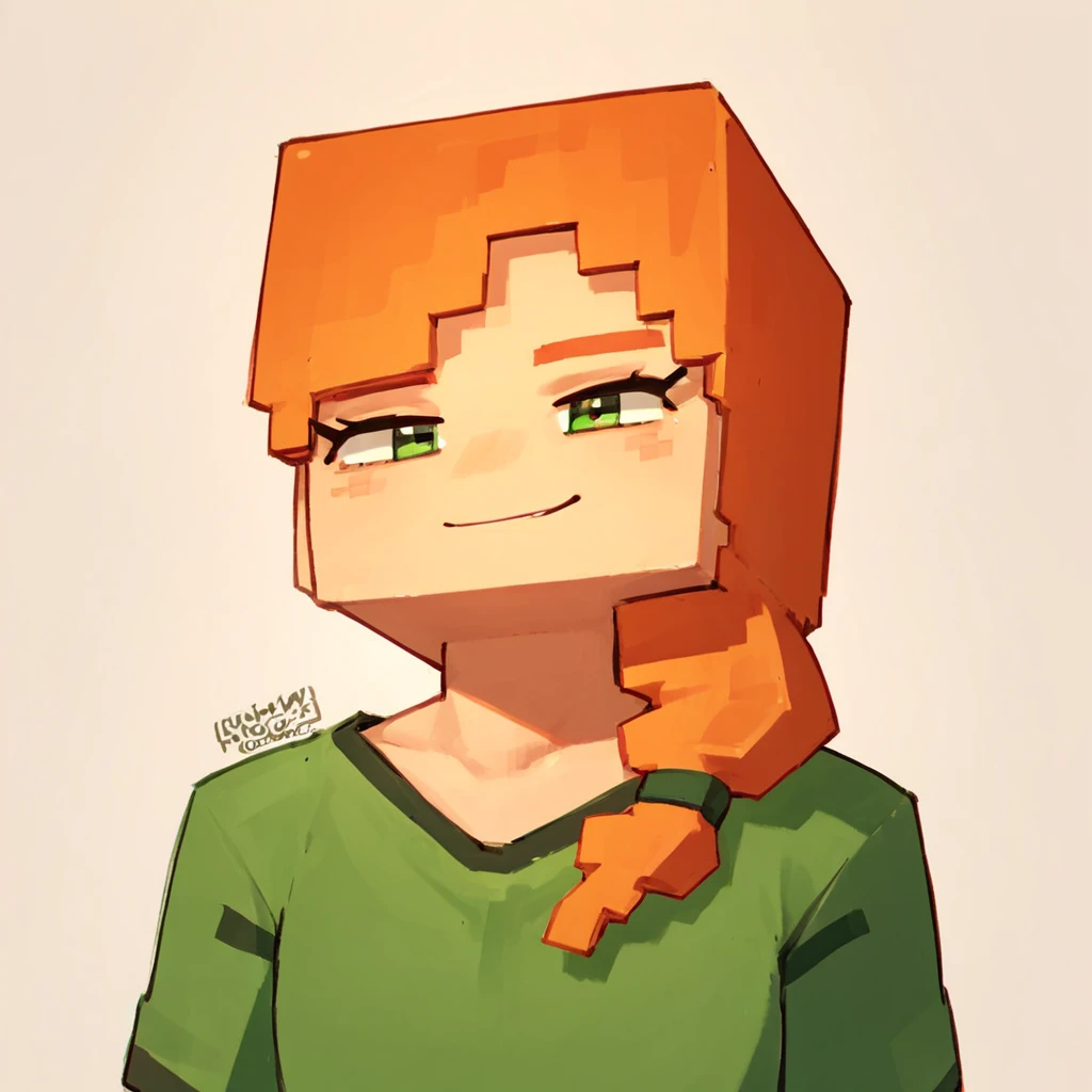 score_9, score_8_up, score_7_up, score_6_up, score_5_up, score_4_up, source_anime,  mcAlex, minecraft, orange hair, portrait, smile