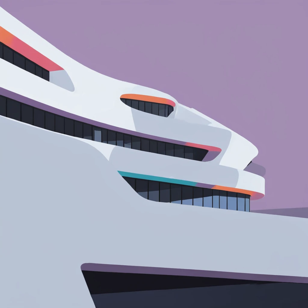 Abstract museum building, contemporary architecture design by Zaha Hadid, contemporary minimal design, modern illustration style, high-contrast colorful color palette, flat shade, pale colors <lora:Flat-XL:0.75> <lora:FormFinder-XL_v2:0.5>