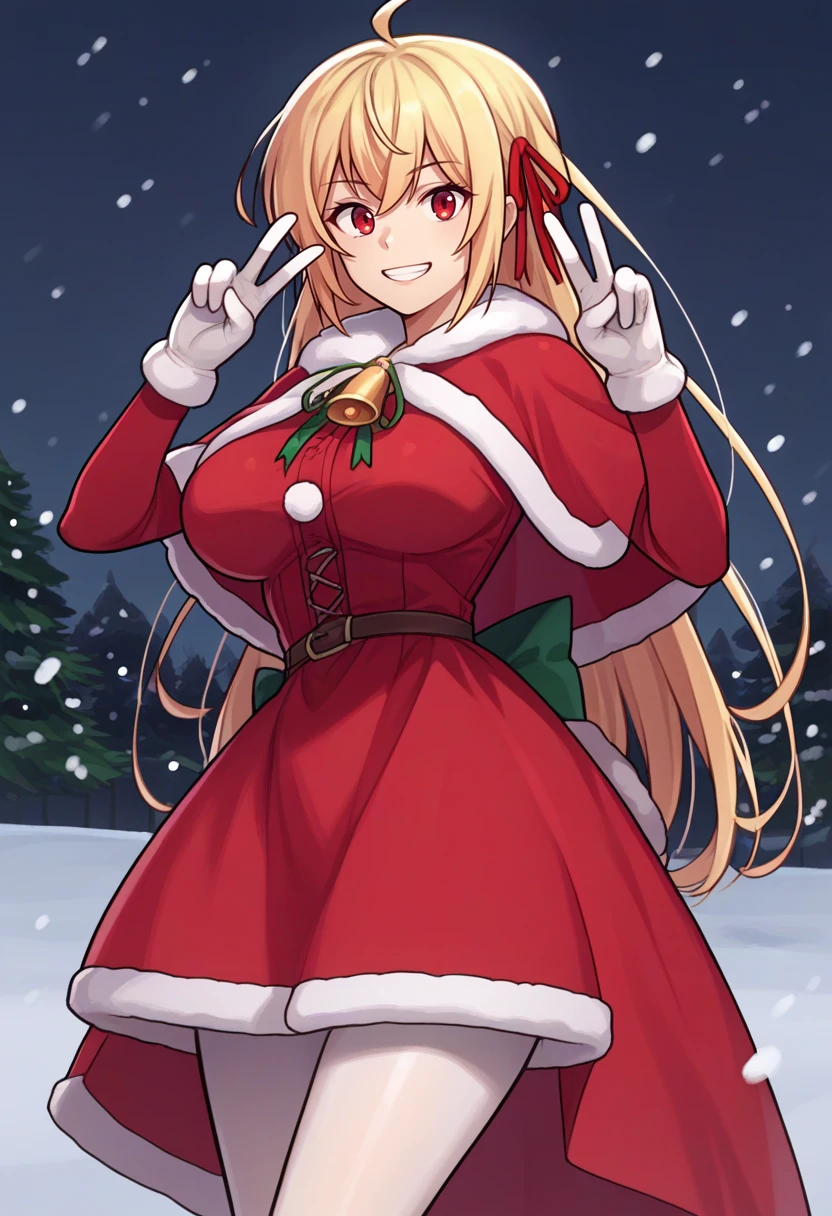 (masutepiece, Best Quality, Perfect Anatomy, High quality:1.4), nice hand, Perfect hands, Detailed beautiful hands, Large_filesize, fulcolor, hight resolution, symmetric, exceptional, Best aesthetic, newest, Anime, very beautiful detailed body,The hair,faces,The eye,
BREAK,
1 beautiful girl, girl with, (Cute:1.5),(Chibi:0.5),(kawaii:2.0),(Lori:2.0),( girl),(large full breasts:1.65),(Ahoge,Twin braids,Blonde hair, blue bow, Green eyes,eyebrows visible through hair,side locks,Parted bangs,Long hair, Hair Flower, Hair Ornament, Big ribbon in the hair, Curly hair,Bow:1.4),:el,White feathers, one white winged, Angel wings,Spread wings, Glowing wings),pitt \(Kid Icarus\),gleaming skin, Clear skin, shining beautiful skin, Open mouth,Smile, Solo, tusk, Upper teeth,(long eyelashes, Double eyelids:1.2),Solo,gleaming skin, Clear skin, Beautiful skin,(best quality face),(Top quality glowing eyes),(The best smile,Doya face:1.45) BREAK ( santa costume, Red dress:1.65 ), Hat BREAK is BREAK (pink and red theme:1.4), (red (gothic lolita, french girly):1.2), (fusion of red short kimono and pink classic dress:1.4), (extremely detailed floral pattern on dress:1.4), (long and baggy kimono-sleeves:1.3), ((panier, multilayer-skirt) with black ruffles:1.4), (bare legs:1.3), (ankle socks with ruffles:1.2), (cute shoes:1.1),
Break Sitting, M-shaped legs,
Outdoors, day,(Athletic:1.55) ,Blue sky, cumulonimbus clouds, Sunlight, Flowers, garden, forest, Soto, Trees, Wind, Windy, Nature, tussock, (camping:1.4),depth of fields,
BREAK,wakame,wakame,wakame,(Dynamic Poses, Dynamic Angle, close-up, Cowboy Shot, Cowboy Shot:1.4),
BREAK,(Blurry background:1.3),(absurderes, hight resolution, Super Detail Art),cel shading,Clear Color, Lonely optical effect, Beautiful pictures, Bright glow, mystic atmosphere,(Close-up of girl:1.1), Mystical light particle effect,manga influence, clean line drawings,
nice hand, Perfect hands,