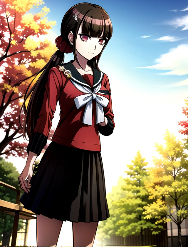 Maki Harukawa, solo, standing, outside, sunny   <lora:Maki-Harukawa:1>