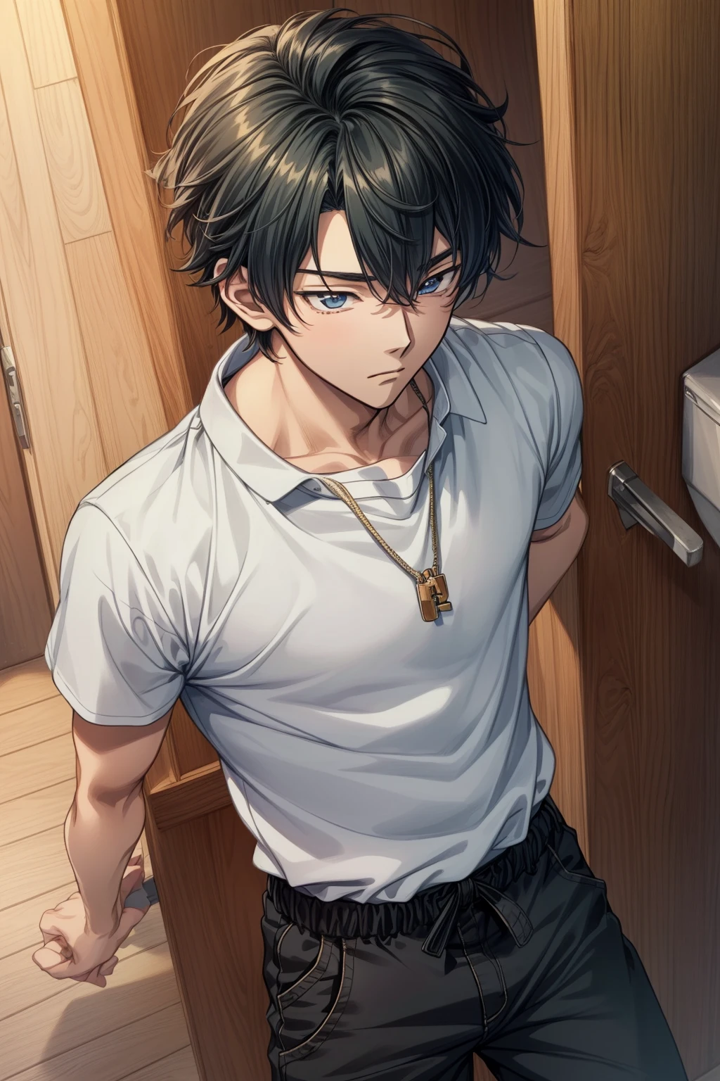 (((best quality, masterpiece, ultra-detailed, Japanese anime style, perfect anime quality, extremely detailed CG))), 1boy, slim Asian boy, 27-years-old male, solo, male focus, detailed eyes, solid_eyes, random casual outfit, <lora:pcm_sd15_normalcfg_16step:1>, <lora:add_detail 3:0.5>, ((locked arms, Spilling, Brutal))