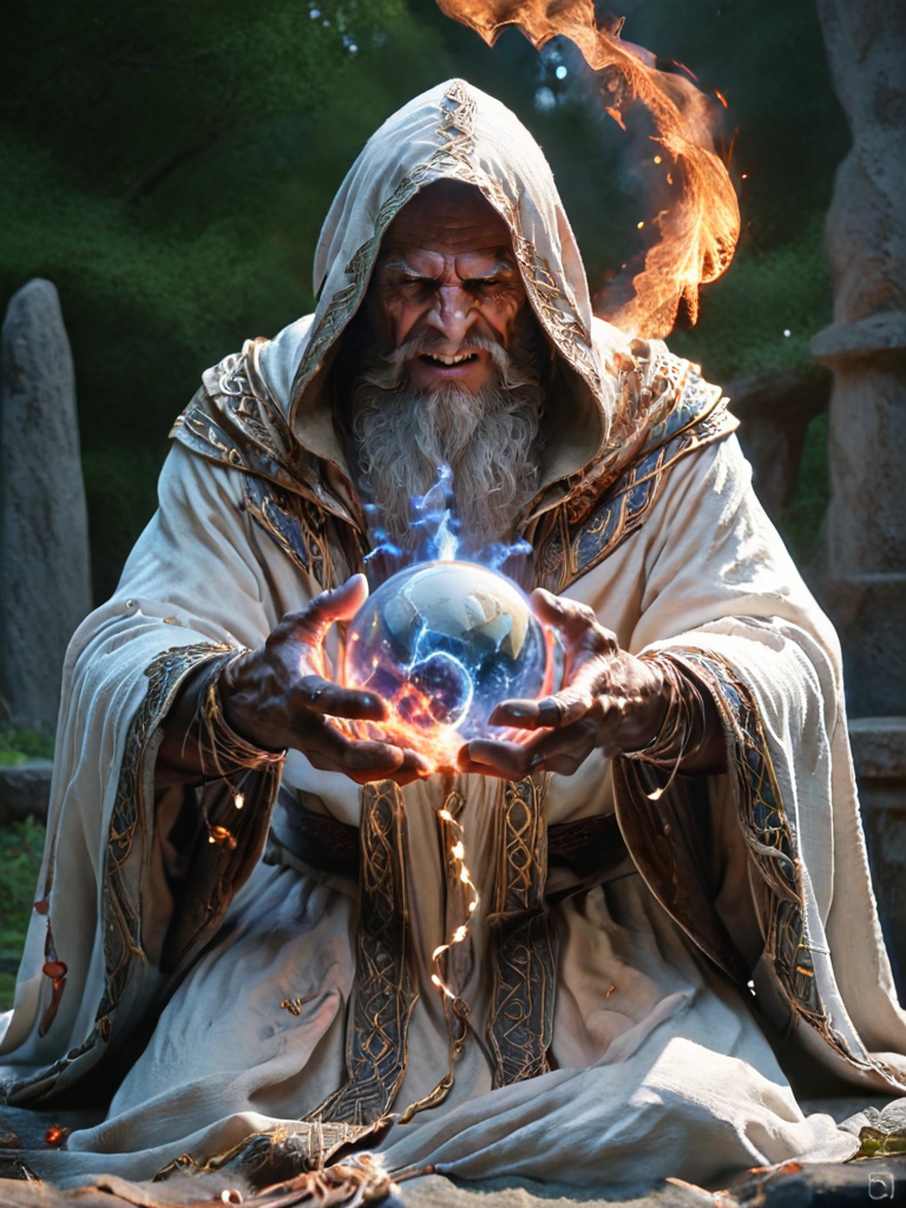 score_9, score_8_up,score_7_up, score_6_up, score_5_up, score_4_up, sihirbaz, a man in a robe holding a ball of fire, old male archmage, fantasy render, the elder scrolls, ability image, necromancy, ((evil laugh)), creating the false christian god, half-elf time wizard, magma, orb, orb of agamento, dark wizard, beautiful sorceress female<lora:TRSerkan-Sihirbaz-Pony:0.6>