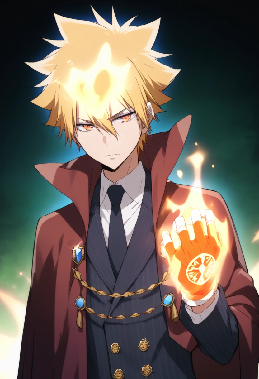 score_9, score_8_up, score_7_up, score_6_up, highly detailed, masterpiece, best quality,detailed,intricate details, amazing quality, best aesthetic, absurdres, giotto, blonde hair, orange eyes, flame on head, gloves,
black necktie,
formal,
jacket,
1boy,
necktie,
shirt,
white shirt,
collared shirt, flames on hands, fight posture<lora:EMS-391459-EMS:1.000000>, <lora:EMS-373804-EMS:1.000000>