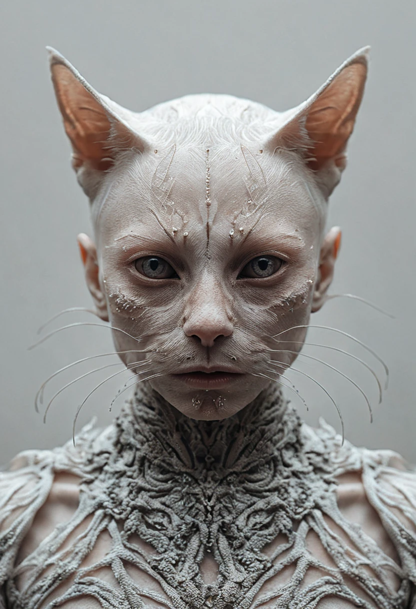 (a masterwork of fine surreal art:1.0), macro photography by Alessio Albi, (extreme details, beautiful skin delicate texture), (Yolandi Visser:1.4) (cat:1.8), armour