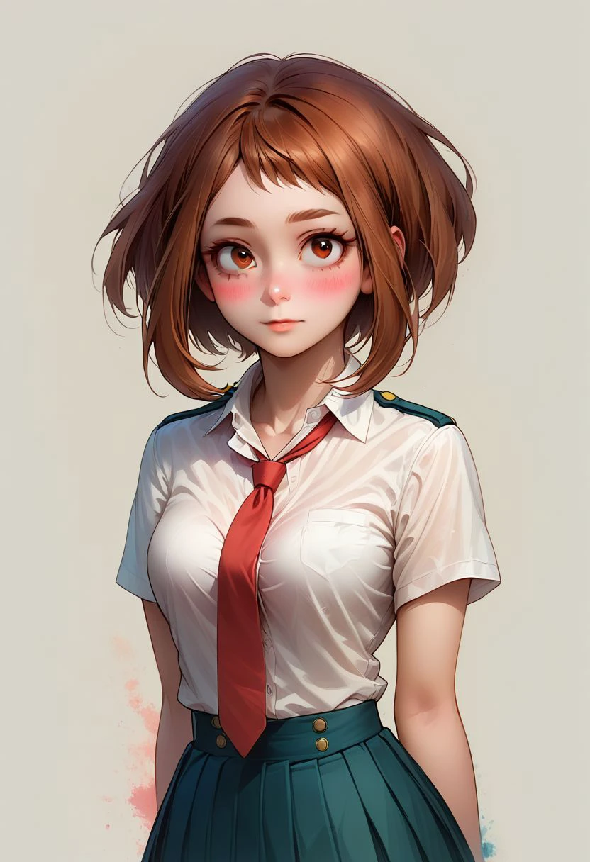 Faded Headshot, faded bottom, faded edges ,score_9,score_8_up,score_7_up,score_6_up,score_5_up, rating_safe,
1girl, ochako uraraka, \(My Hero Academia\)/,(ultra HD quality details), brown eyes, brown hair, short hair, 
blush, blush stickers,
U.A, school uniform, school uniform, skirt, shirt, white shirt, collared shirt, short sleeves, pleated skirt, necktie, red necktie, 
(skinny), cute, firm breasts, (petite girl),  pretty girl, vivid colors, 
beautiful, centered, looking at the camera, approaching perfection, dynamic, moonlight, highly detailed, watercolor painting, artstation, concept art, smooth, sharp focus, illustration, 
small breasts, deep cleavage,