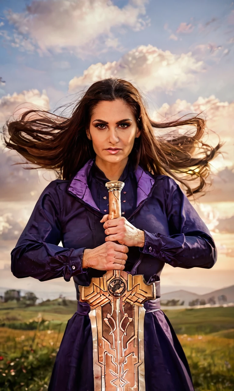 zPDXL2, zPDXLrl, <lora:AvaAddams4:1>, <lora:lowlight:0.2>, AvaAddams, realistic, solo, looking at viewer, upper body, rating_safe, planted-sword,holding sword,heroic pose, greatsword, cloud, sunset, wind, fantasy background, <lora:planted_sword:0.8>, <lora:detailed:0.9>