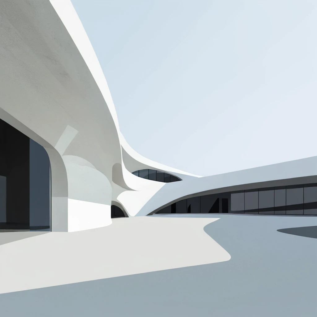 Abstract museum building, contemporary architecture design by Zaha hadid, contemporary minimal design, modern illustration style, flat shade, fresh colors  <lora:Flat-XL:0.68>  <lora:FormFinder-XL_v2:0.5>