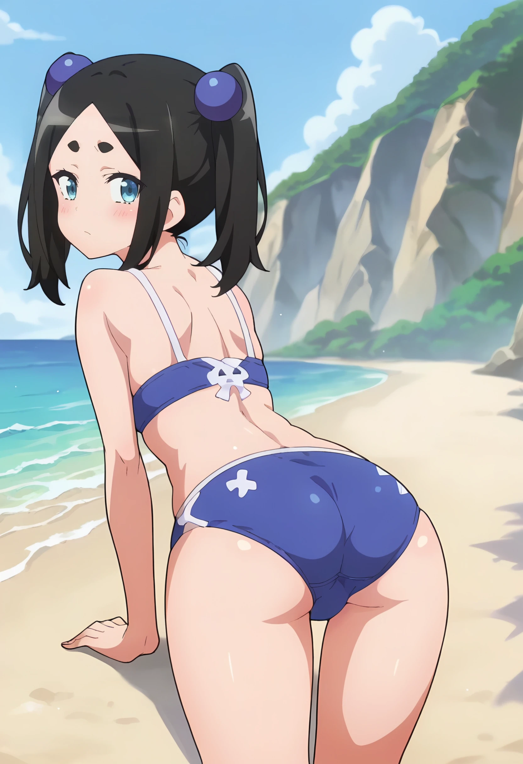 masterpiece, high quality, 1girl, lena, medium shot, upper body, green eyes, purple hair, twintails, bikini, big breats , huge ass, Bent down, showing ass, pussy (dynamic pose), smile, outdoors, beach, nude ,1girl  ass, showing ass , naked , beach, masterpiece, Bent down, medium ass, good Athonomy, huge pussy , pink pussy , vagina