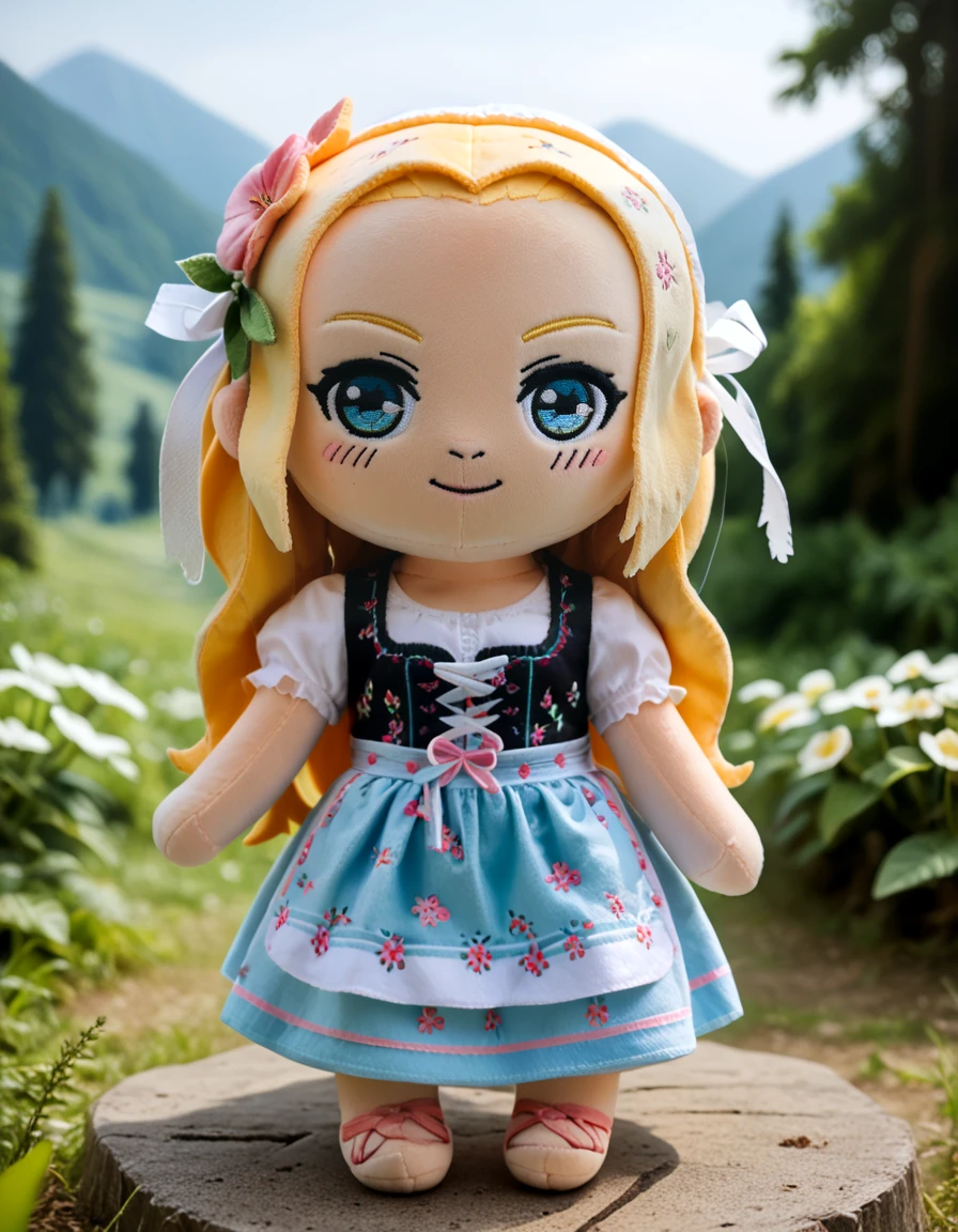 score_9, score_8_up, score_7_up,
source_photo,
1girl wearing dirndl dress, floral print,
 fantasy  background, scenery,
 <lora:dirndl_v2:1>
 <lora:woafu_plushify_pony:0.8> plushify, character stuffed toy, chibi