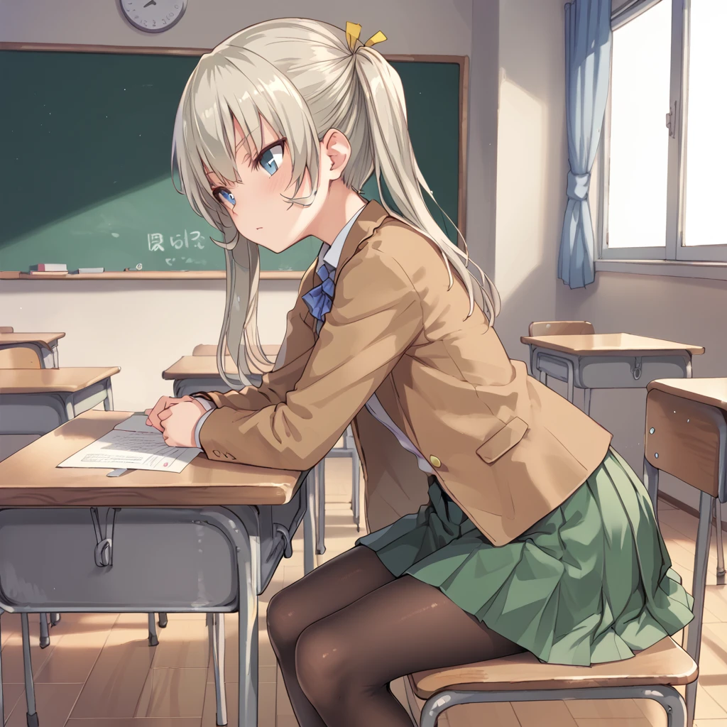 score_9, score_8_up, score_7_up, BREAK,
mao_asakura, brown jacket, green skirt, classroom, sitting at desk, side view, folded legs, black pantyhose, 
 <lora:Mao_Asakura_Futabu_-_mangaillustration_ver:0.8>