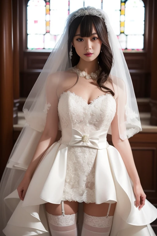 ltra-detailed,highly detailed,best quality,masterpiece,illustration,realistic,photorealistic,
qqhunsha, 
1girl, solo, bride, 
wedding dress, bridal veil, bridal garter, thighhighs, 
long hair, bangs, 
looking at viewer, 
<lora:qqhunsha_v1_04:0.7>