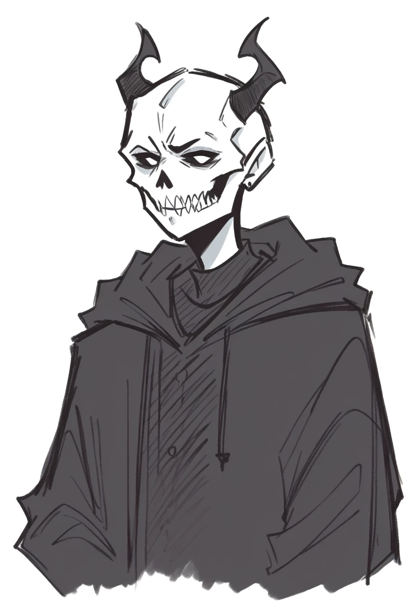 <lora:dijor-v2:1> dijor, sketched, score_9, score_8_up, score_7_up, grim reaper, horns, solo, wearing black robe, hood, skull face,