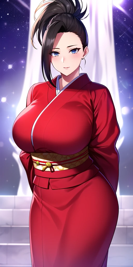 <lora:YaomomoV5:0.7> yaomomo, huge_breasts, standing, solo, arms_behind_back, starry_sky, kimono,, masterpiece, best_quality, detailed_face, detailed_eyes, highres, beautiful, detailed, absurdres,