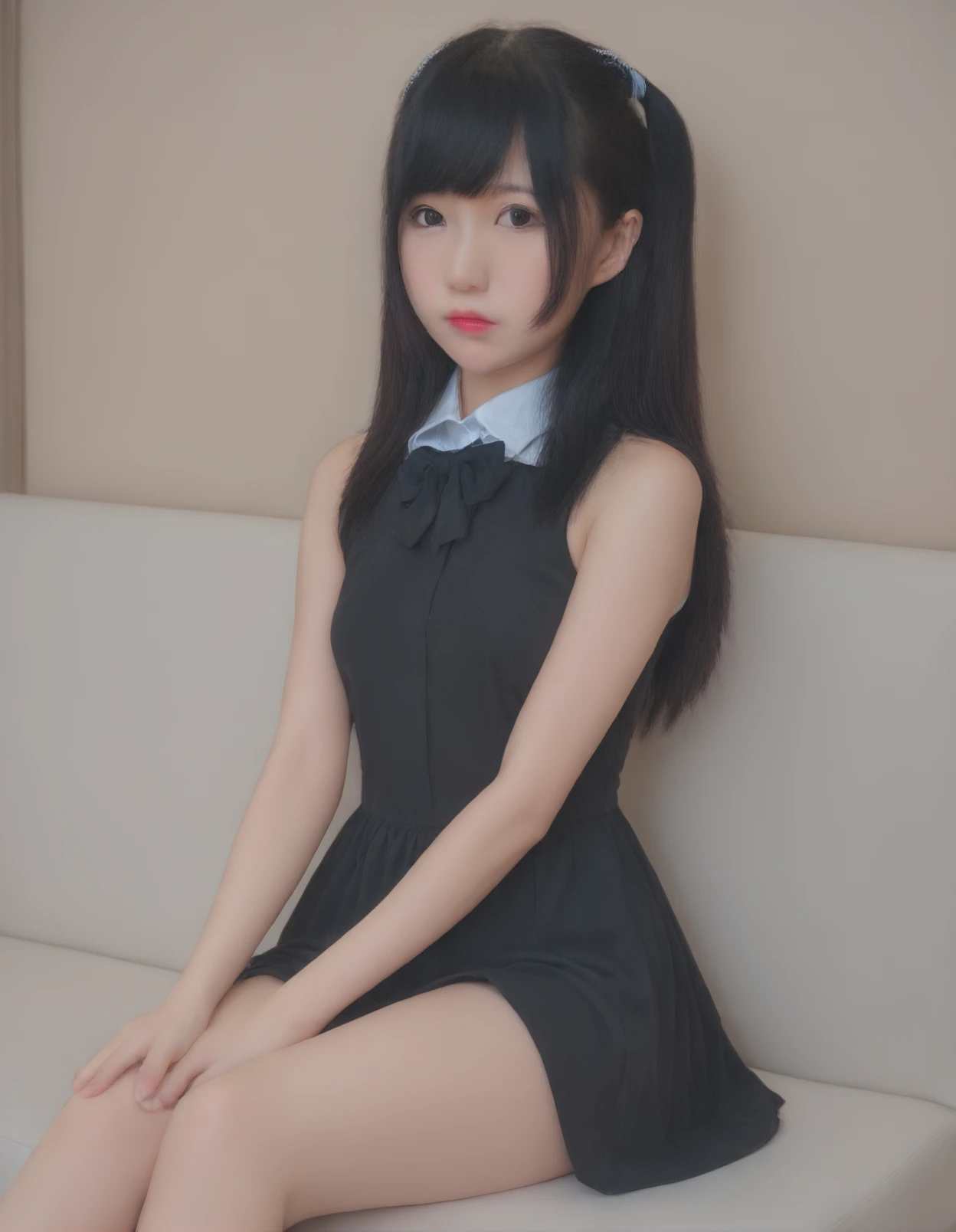 asian, (masterpiece:1.0), (best quality:1.0), (ultra highres:1.0),(ultra detailed:1.0), (sharp focus1:0), (RAW photo:1.0), (Realistic:1.0),
detail fair skin,
((sjvgxq:1.4), black dress, black long hair, leg, feet, middle breast,sit),
,<lora:NAGESA_xl:0.8>