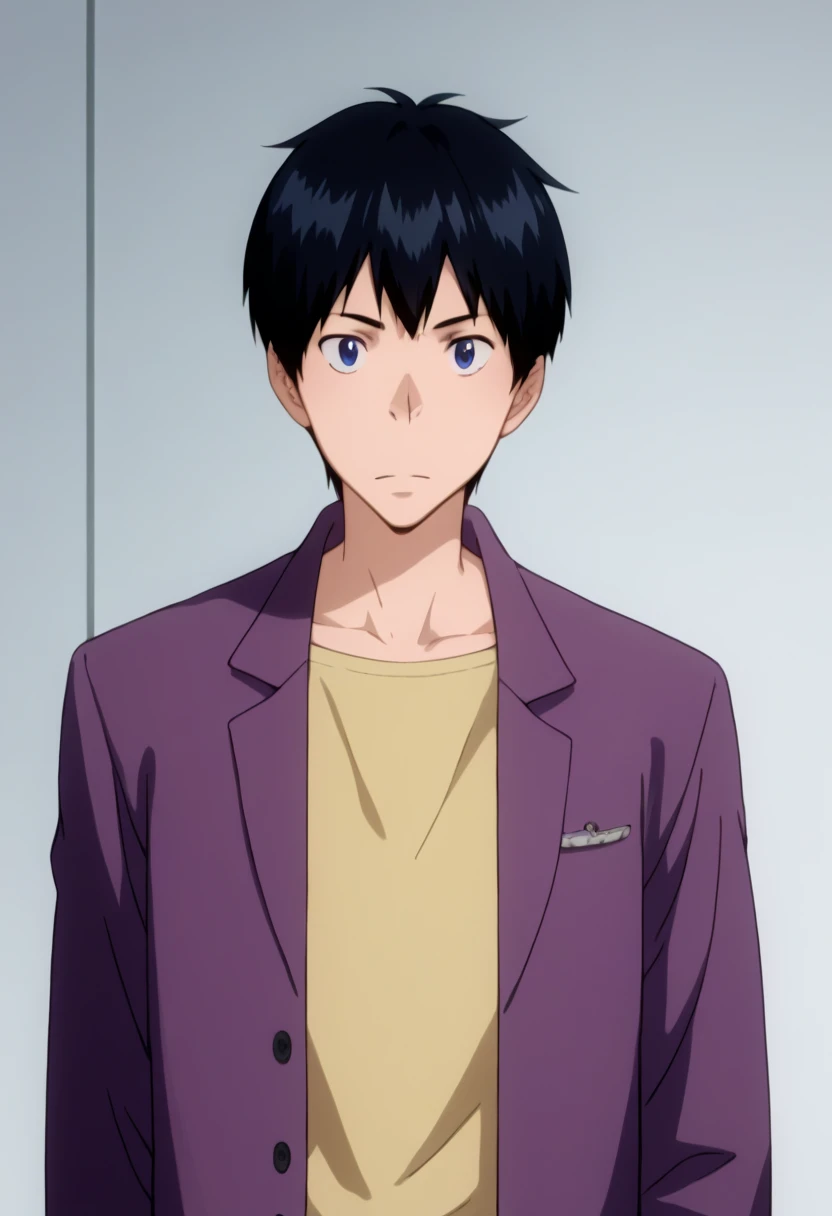 score_9, score_8_up, score_7_up, score_6_up, highly detailed, masterpiece, best quality,detailed,intricate details, amazing quality, best aesthetic, absurdres,leonardo lippi, black hair, blue eyes, 1boy, male focus, solo,jacket, purple jacket, shirt, upper body, yellow shirt, , score_5_up<lora:EMS-391470-EMS:1.000000>