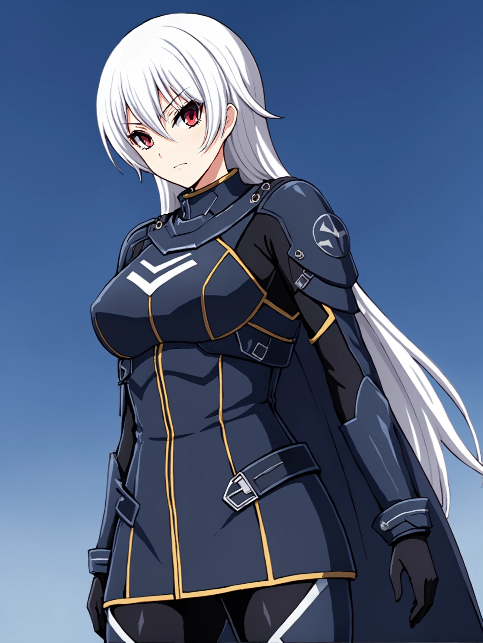 masterpiece, best quality,
anime coloring, cel shading, 
 <lora:harukakuramori.sdxl.v3:0.8> haruka kuramori,white hair,
1girl,solo,
long hair,
 <lora:Helldivers_V2:0.8> hll style, close up helldiver,
full body, head to toe,
cape,