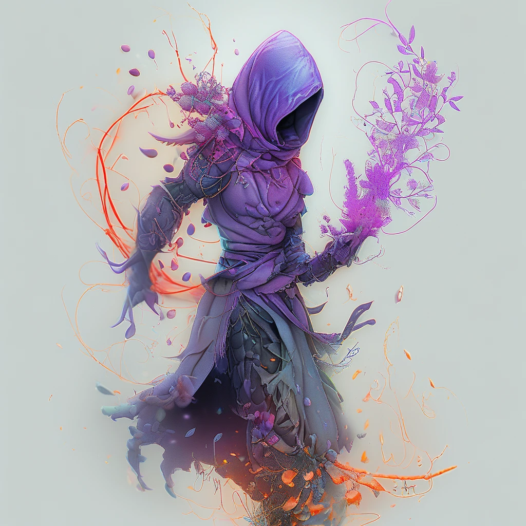 signature, faceless male, plant, cape, teeth, shoulder armor, holding sword, fruit, motion blur, wrist wrap, pyrokinesis, mask