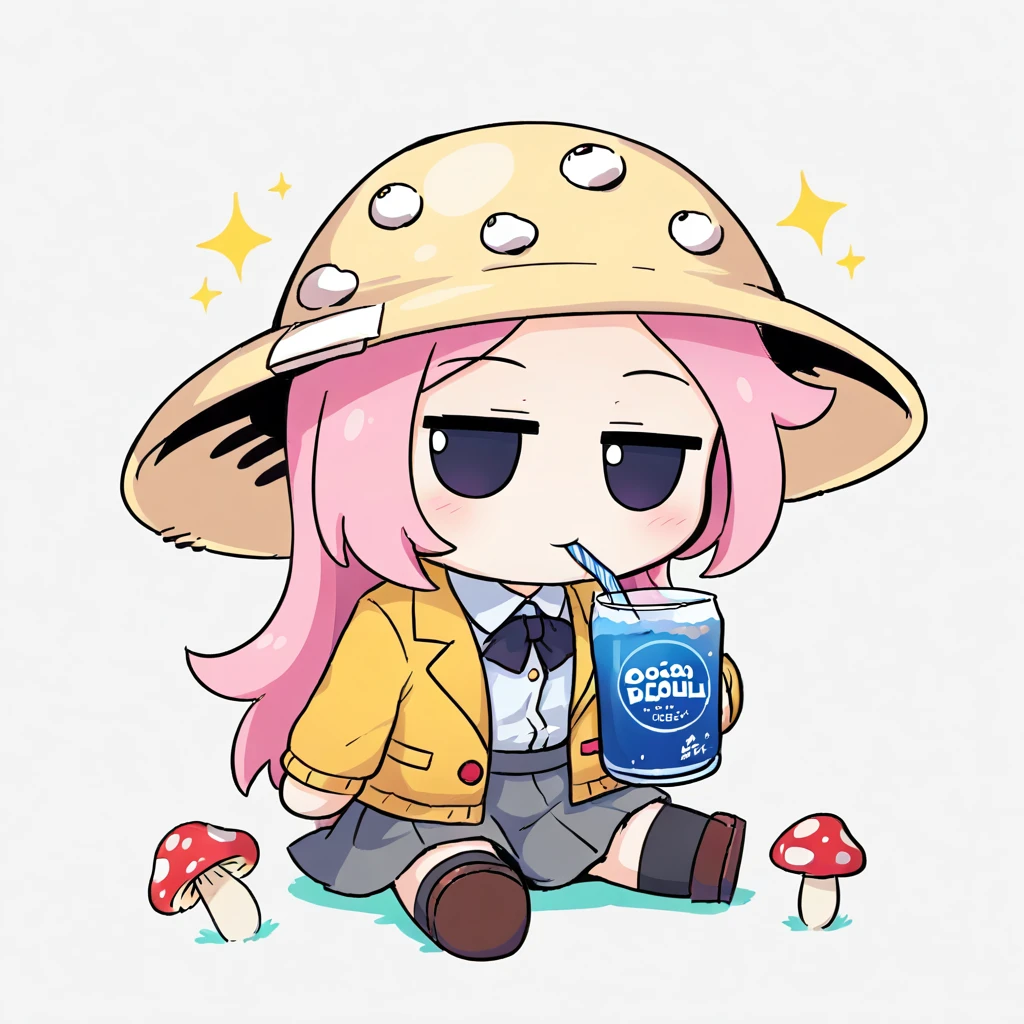 1girl,
fumo doll, chibi, solo, colorful beans, white background, socks, school uniform, skullcap, grey skirt, simple background, full body, jim daviseglassy, drinking straw, bendy straw, brown footwear, mug writing, drinking straw in mouth, looking down, shoes, skirt, closed mouth, blazer, minigirl, mushroom, yellow jacket, cup, open clothes, blush, long hair, hairpods, mini person, beetle, miniskirt, sitting on mushroom, loafers, sitting, bug, long sleeves, black socks, pink hair, bouncing, no pupils, collared shirt, looking at animal, drink, jacket, beer, open jacket, half-closed eyes, mushroom hat, beads, light blush, black eyes, mushi \(vtuber\) \(cosplay\), kneehighs, ronald mcdonald \(cosplay\), cosplay, shirt,
score_9, score_8_up, score_7_up, source_anime
<lora:XL_fumo_(doll)(pony):1>