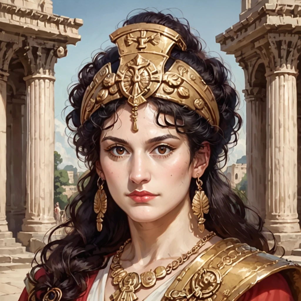 score_9, score_8_up, score_8, (masterpiece, best quality, highly detailed, realistic), source_anime, anime 2d, anime screencap, portrait of mzam as  Athena greek goddess, ancient greek clothing, gold armor, gold greek helmet helmet, outside ancient greek temple, wavy black hair, brown eyes, facing the viewer, very close up, eyeshadow, lipstick, (Pale skin:1.5)
<lora:Maria_Zambaco:.6>