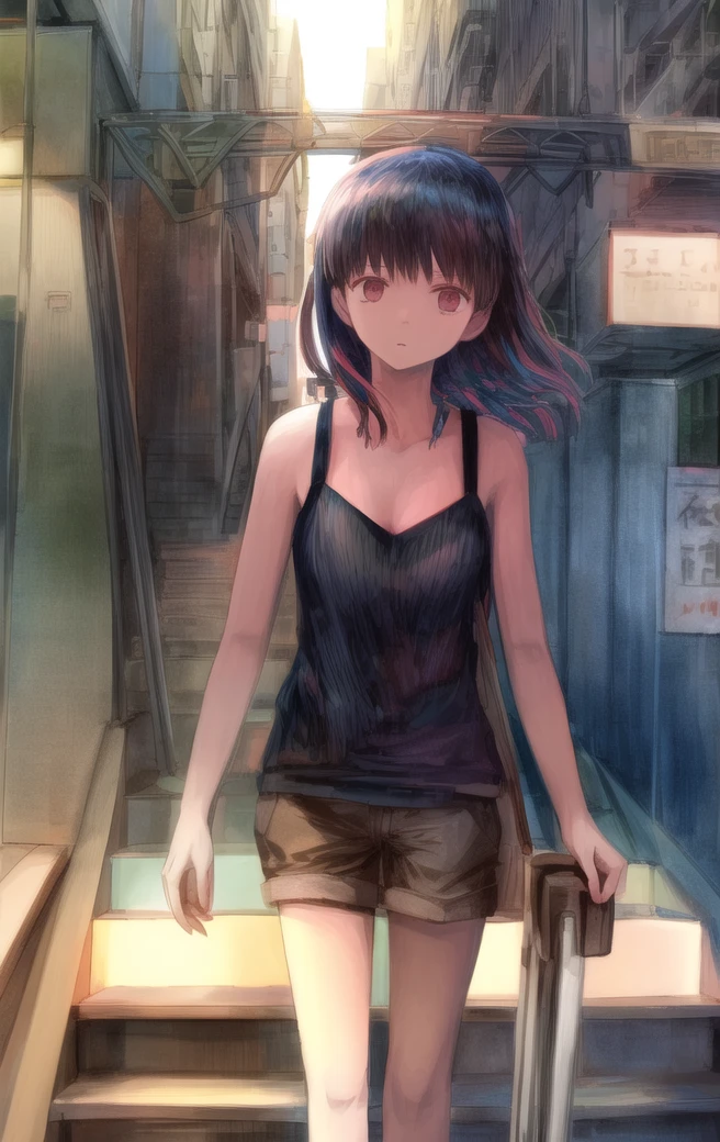 lofi,1 girl,highres,<lora:lofi85:1>,cityscape,masterpiece,best quality,<lora:more_details:1>,iwakura lain,
