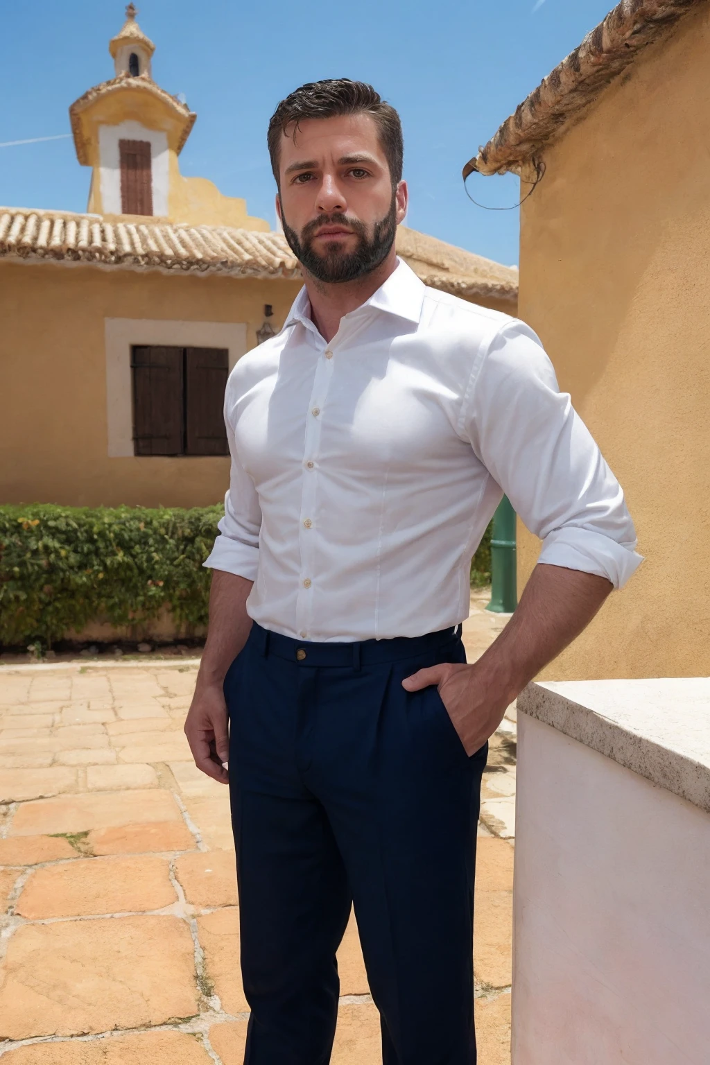 Profesor guapo latino, en boxers, con bulto grande en la entrepierna