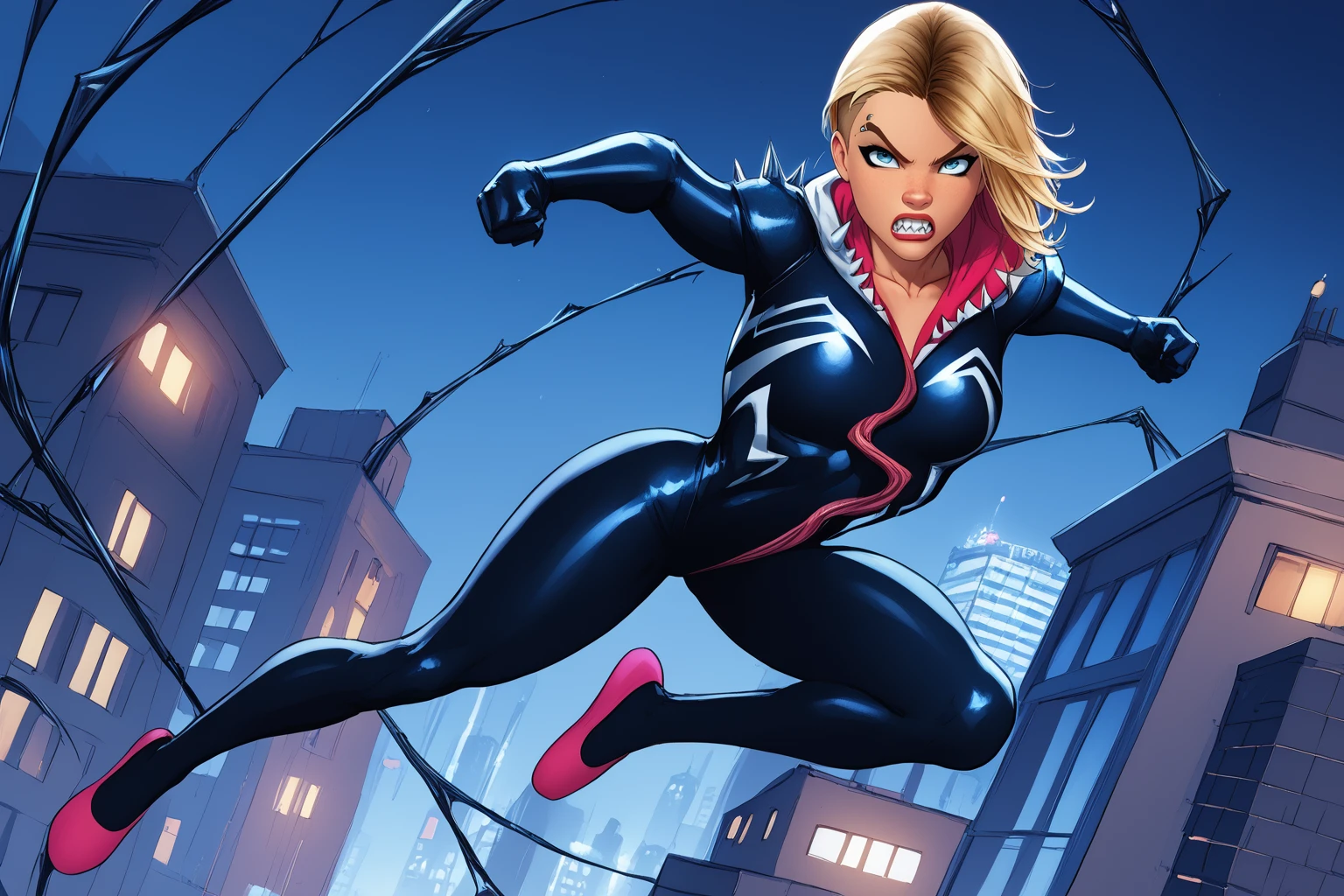 Spider-Man Gwen squats with big breasts