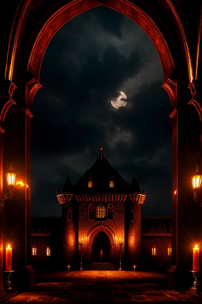 Wide angle photorealistic highly detailed 8k raw photo, (Dimly lit, opulent castle perched:1.3), Cinematic shadows, Ancient halls, (Count Dracula emerges:1.2), Aristocratic charm, Malevolence, (Vampiric hunger:1.3), Gothic opulence, Timeless evil, Ethereal moonlight, Crimson eyes, (Insanely detailed:1.3)