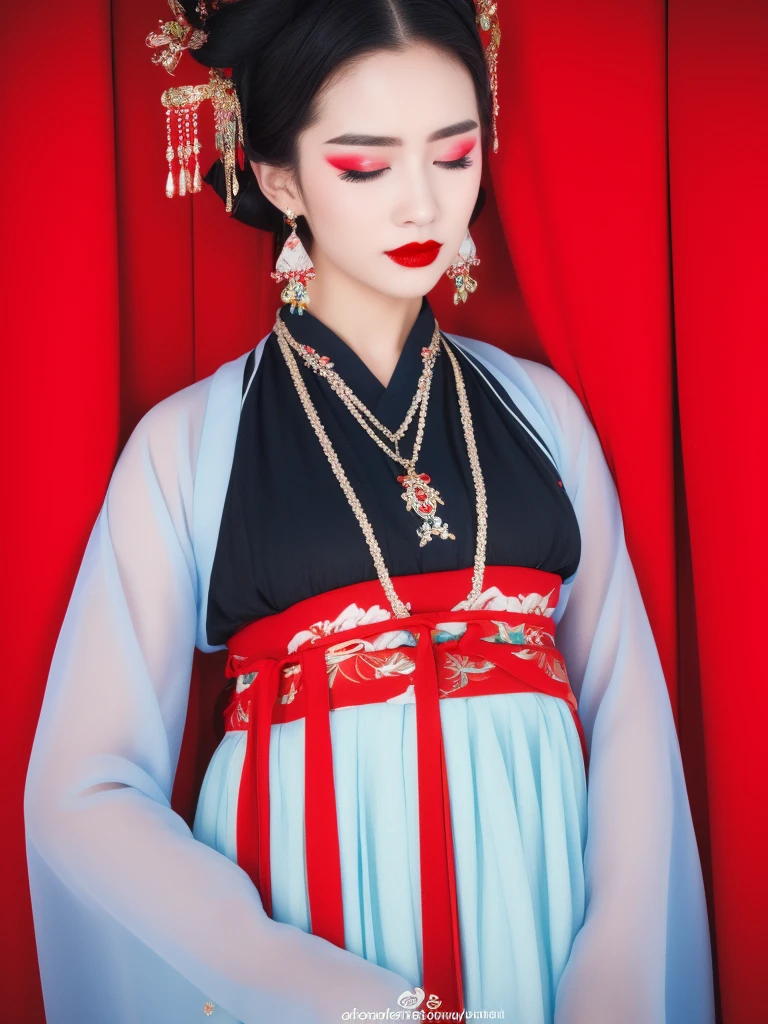 1girl,solo,jewelry,closed eyes,black hair,red lips,hair ornament,necklace,upper body,makeup,korean clothes,hanbok,ribbon,hanfu,lipstick,red ribbon,closed mouth,chinese clothes,long sleeves,traditional clothes,earrings,1girl,solo,jewelry,closed eyes,black hair,red lips,hair ornament,necklace,upper body,makeup,korean clothes,hanbok,ribbon,hanfu,lipstick,red ribbon,closed mouth,chinese clothes,long sleeves,traditional clothes,earrings,watermark,