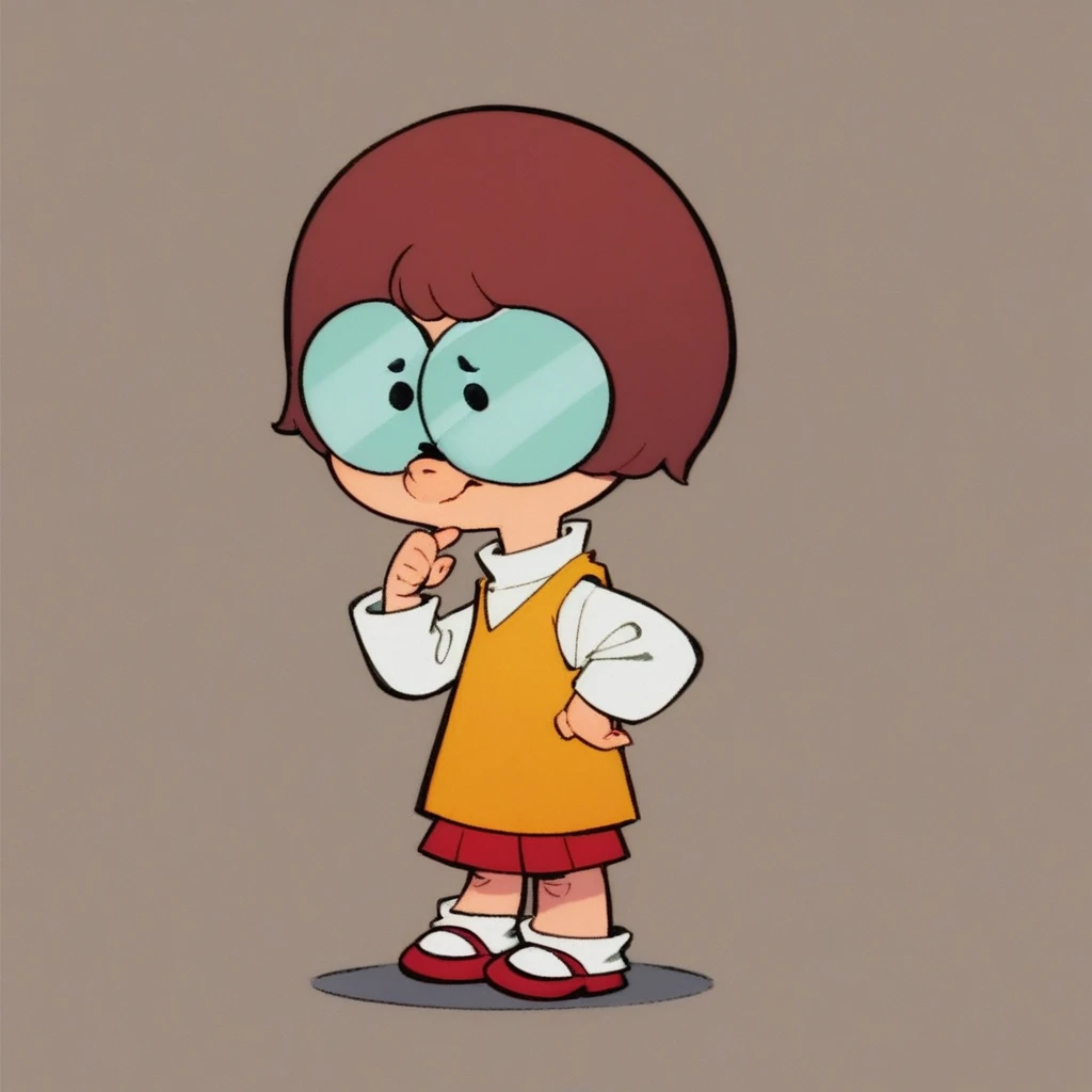 score_8, score_9, solo, velma, short hair, red hair, glasses, skirt