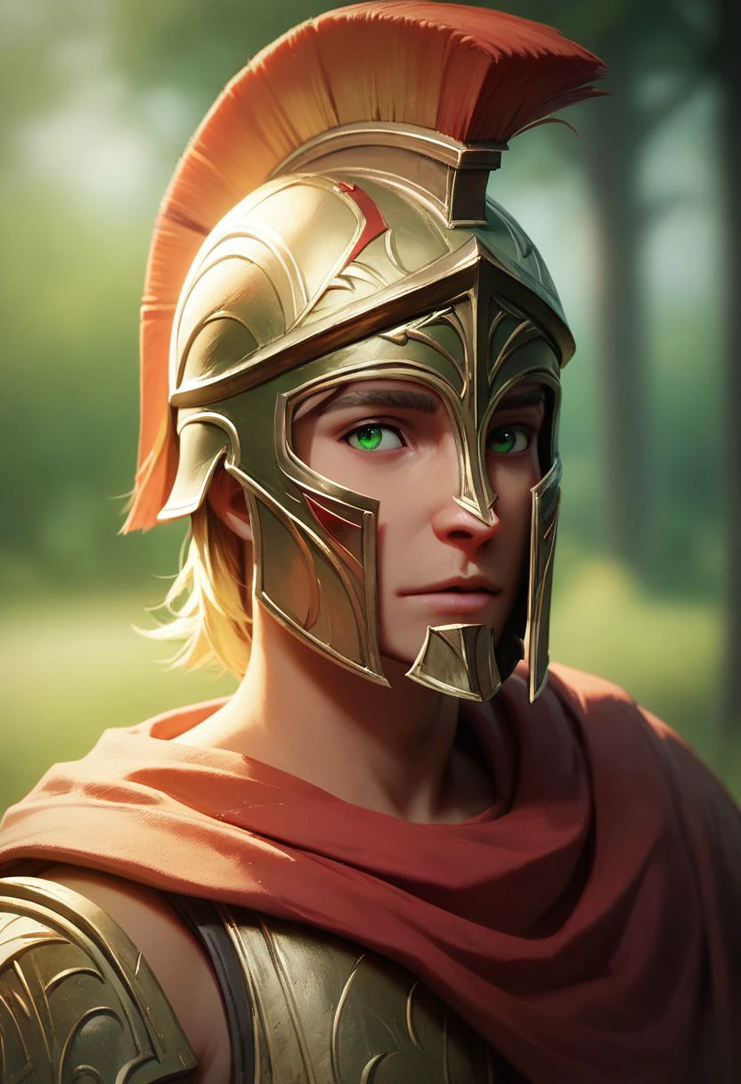 (((beautiful, high quality))), upper Body, score_9, score_8_up, score_7_up, 
easynegative, Spartan armor, Spartan helmet, red cloak,
1boy, male focus, blonde hair, green eyes,
looking at the viewer, posing, 
blurred background,