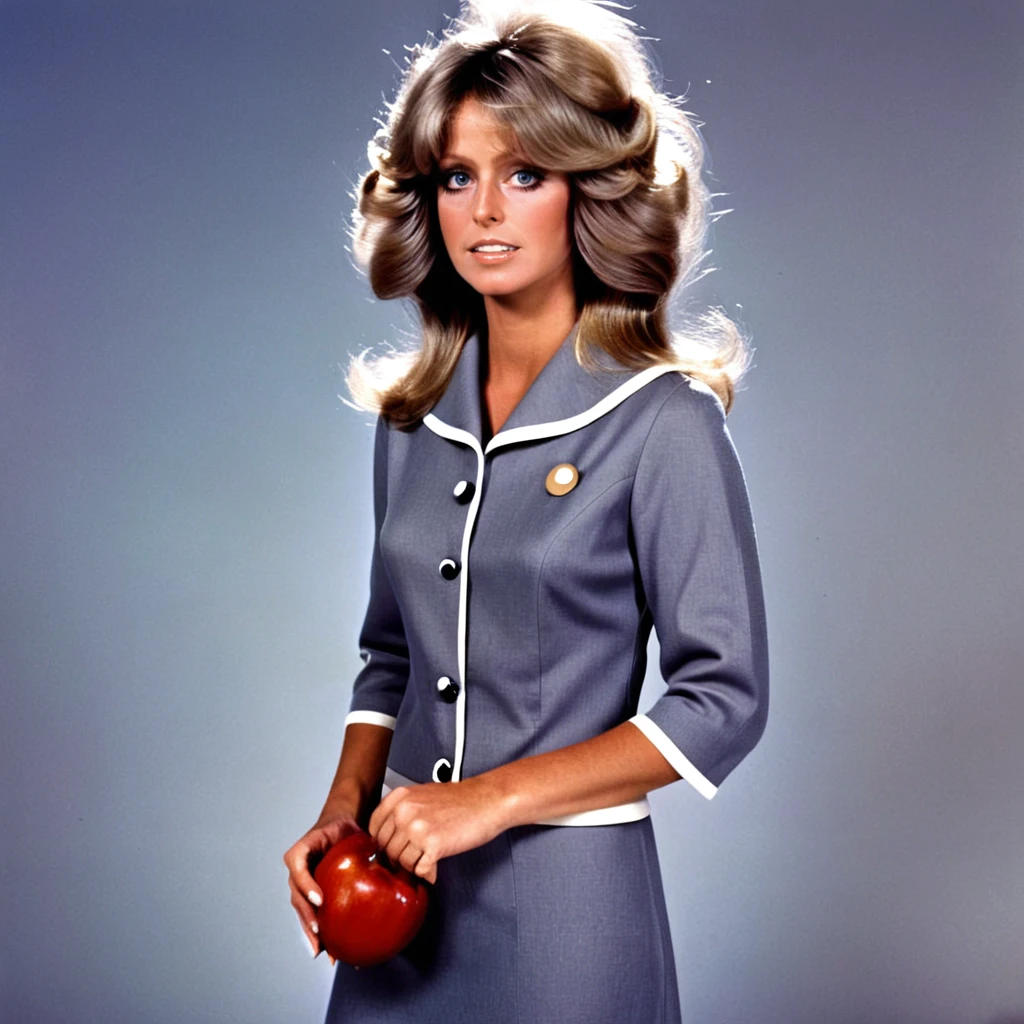 wearing a 60s outfit ttecwafharraf, the, her photo <lora:Farrah Fawcett SDXL:1>