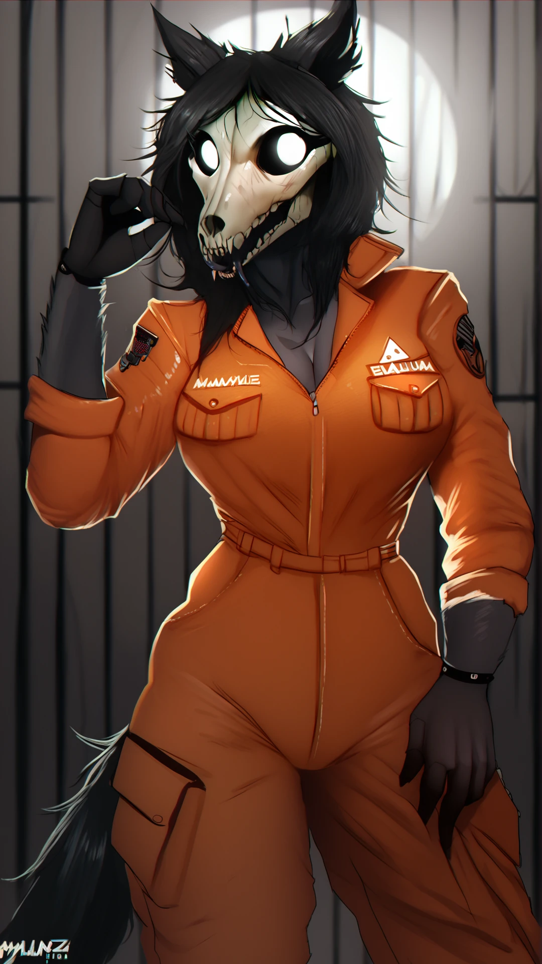 <lora:Nyuunzi:1>Nyuunzi,  <lora:Mal01471:1> scp-1471, scp-1471-a, mal01471 || black fur, in a prison cell, orange jumpsuit,, score_9, score_8_up, score_7_up, score_6_up,