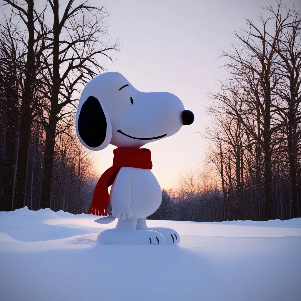 score_9, score_8, score_7, BREAK, snoopy, solo, outdoors, scarf, snow,