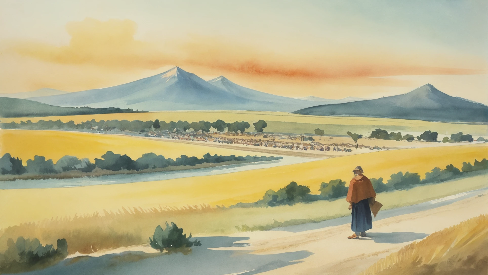 rough watercolor, Land of Eternal Day<lora:EnvyStarlightAnimeWatercolor03:1.25>