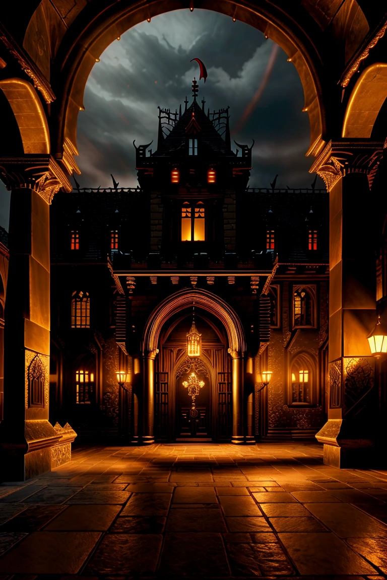 Wide angle photorealistic highly detailed 8k raw photo, (Dimly lit, opulent castle perched:1.3), Cinematic shadows, Ancient halls, (Count Dracula emerges:1.2), Aristocratic charm, Malevolence, (Vampiric hunger:1.3), Gothic opulence, Timeless evil, Ethereal moonlight, Crimson eyes, (Insanely detailed:1.3) <lora:balanced lighting image enhancer v1.05:1>