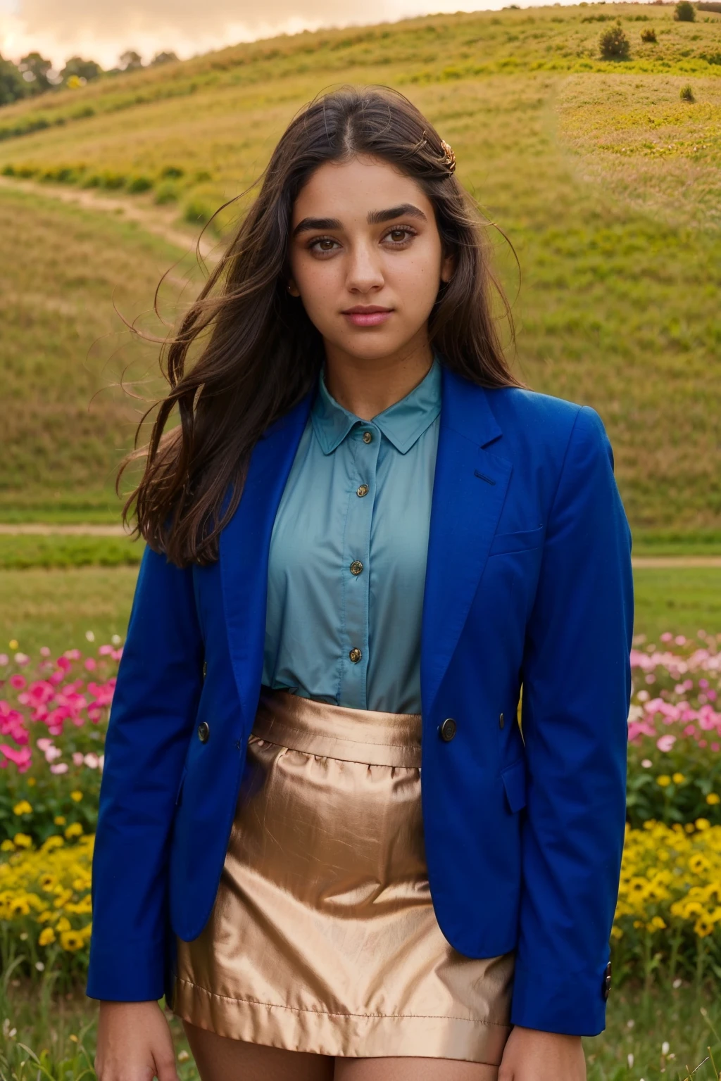  (portrait, upper body focus) photograph of (1girl, 23 years old, slight smile)>, <lora:ZH_GeraldineV_v1SD1.5:1>, zh_geraldinev, solo, realistic, long hair, brown eyes, dark skin, looking at viewer, wearing (jacket, button shirt, and pencil skirt)