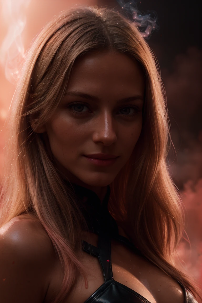 (Facial Close Up Short, Portrait:1.3) Tower13_Madeleine ((Photo Focus, DOF, Aperture, insanely detailed and intricate, character, hypermaximalist, hyper realistic, super detailed, (lens flare))) (Red Spandex Dress:1.3) (Red and Black liquid backdrop:1.3) (smile:1.3) <lora:exposure_control_v10:-0.2> <lora:more_details:0.3>(Volumetric Pink Smoke:1.4)(Fire:1.3)