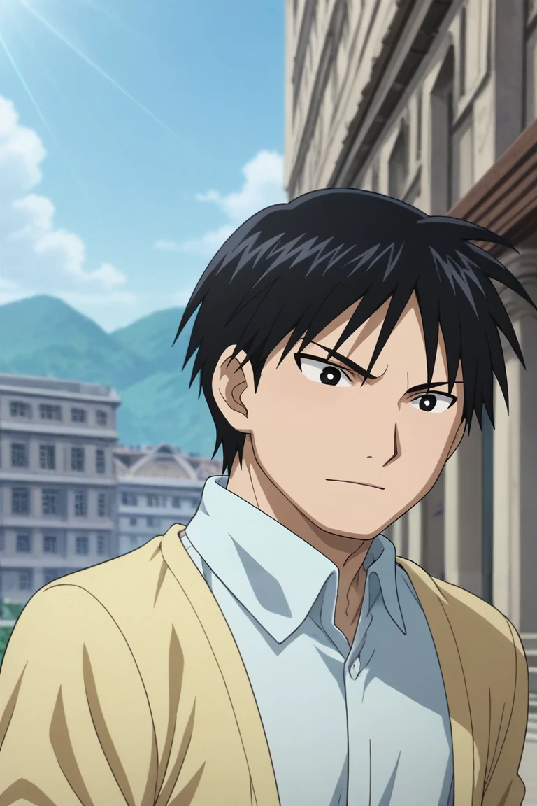 score_9, score_8_up, score_7_up, source_anime, rating_safe, , anime screencap, anime coloring, official style, , depth of field, 1boy, solo, male focus, <lora:roy_mustang_pony:0.78>, roy_mustang, black hair, black eyes, straight-on, niagara falls, noon, dancing, sparkling eyes, linen shirt, tam, <lora:sdxl_lightning_8step_lora:1>