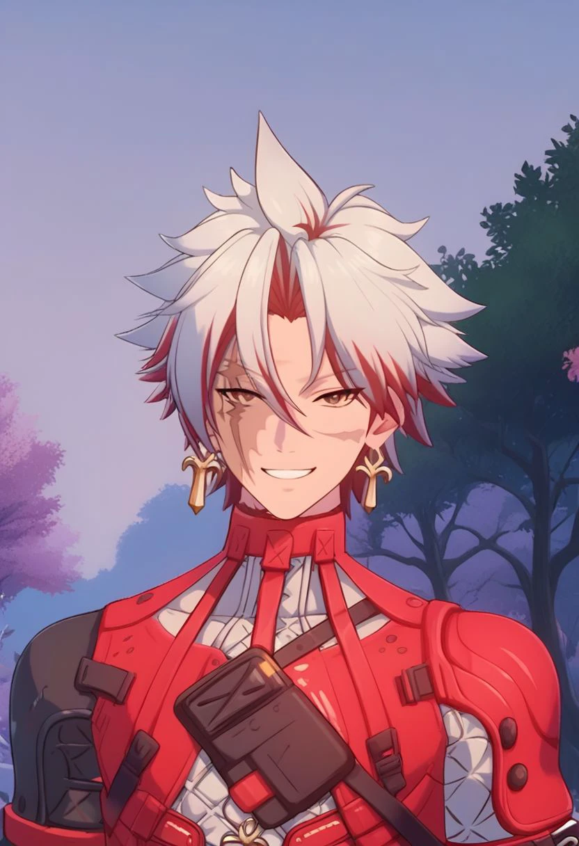 score_9, score_8_up, score_7_up, source_anime, rating_safe, Scarussy, Scardesign, official style, 1boy, male focus, smile, upper body, looking at viewer