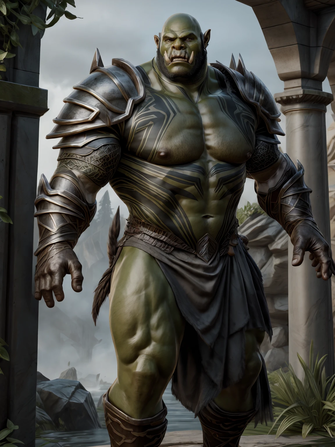 ultra realistic, unreal engine 5, handsome, mature male, orc, warcraft, armor, shoulder armor, loincloth, 
<lora:Add More Details:1>
 <lora:Orcchieftain1:0.8>