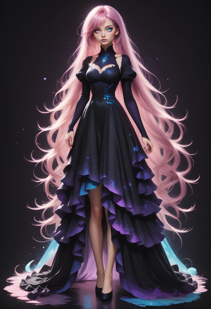 score_9, score_8_up, score_7_up,
1girl, solo, full body, purple hair, very long hair, black dress, blue eyes, heterochromia, right eye pink,
<lora:Dark_Heterochromia_Pony_v0.2:0.7>